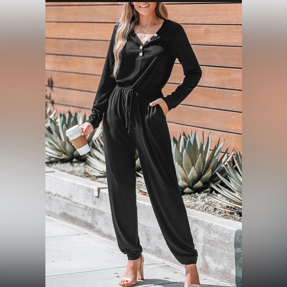 NWT Shadow Black Drawstring Waist Jumpsuit